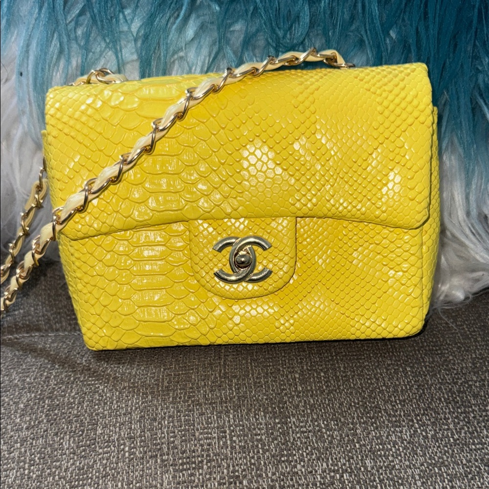 Yellow Python Leather Shoulder Bag - image 1